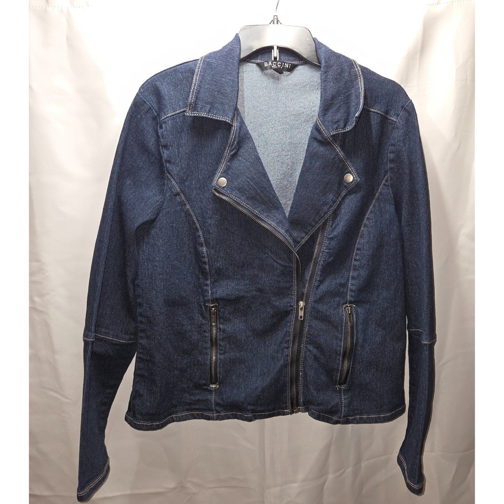 Baccini Women's Denim Jeans Jacket Size Large Full Zip Biker‎ Punk 1990's